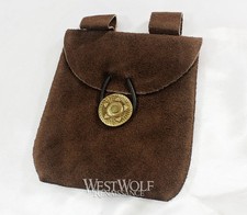 Medieval Renaissance Leather Brown Suede Coin Belt Pouch -- bag/purse/pack/larp