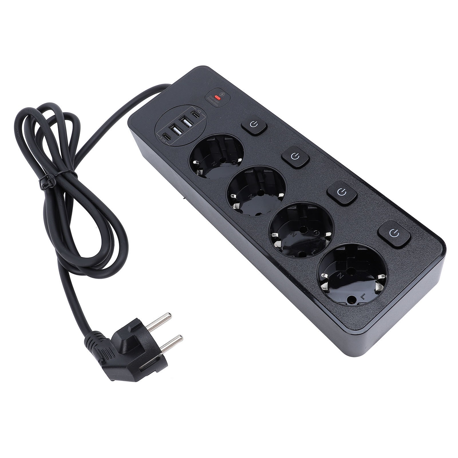 ༝3250W Power Socket Strip 4Pcs 2 Prong Outlets 2Pcs Type C Fast Charging 2Pcs