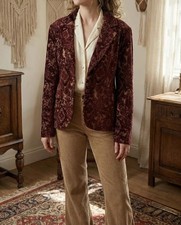 Giacca blazer BHS bordeaux arazzo floreale donna UK 20 stile boho vintage