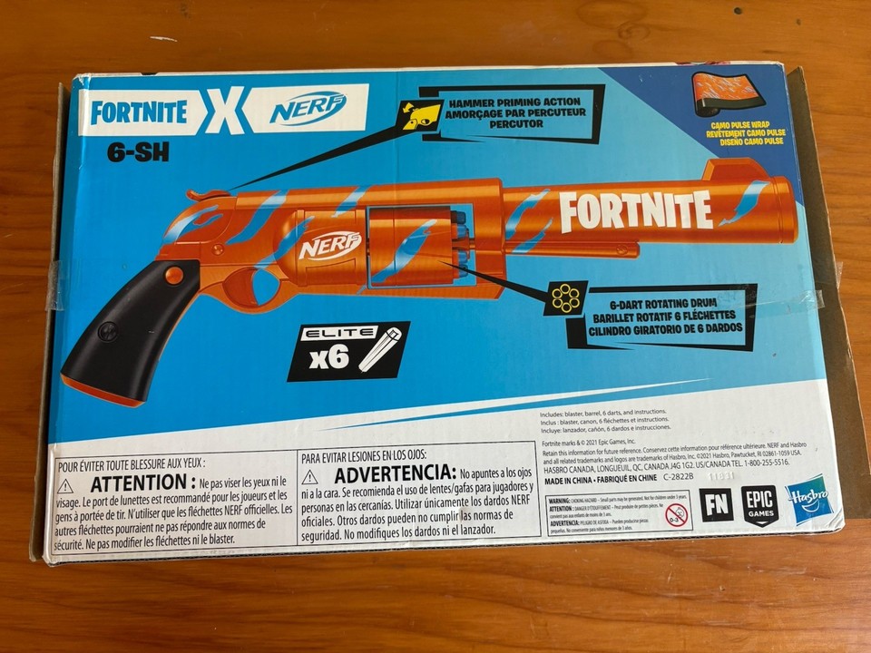 Nerf Fortnite 6-SH – Blaster à Percussion – Barillet 6 Fléchettes – Camouflé – Dès 8 Ans – Fonctionne Sans Pile – Inclus 6 Fléchettes Elite