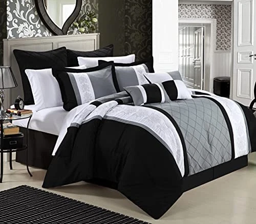 CHIC HOME STORE 8-PIECE EMBROIDERY COMFORTER SET KING LIVINGSTON BLACK - Image 3 of 4
