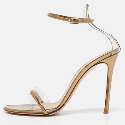 Gianvito Rossi Sandalen GoldTransparente Leder und PVC Riemchen Größe 39,5