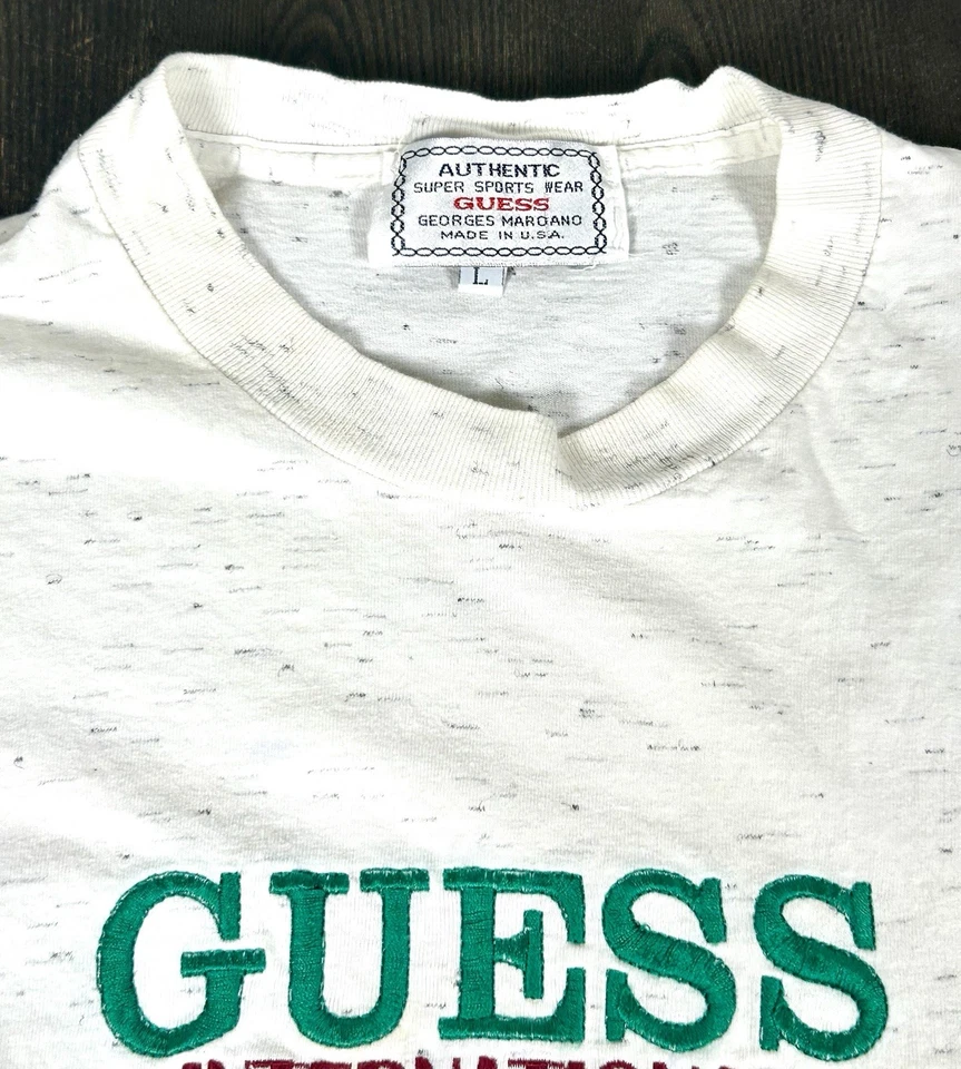 Vtg Guess T-Shirt Men's L White Graphic 80s 90s Georges Marciano Streetwear USA - Image 4 of 4