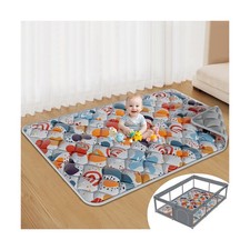 Baby Play Mats for Floor, Foldable 74x50 Playpen Mat Grey, Thicken ... Fast Ship