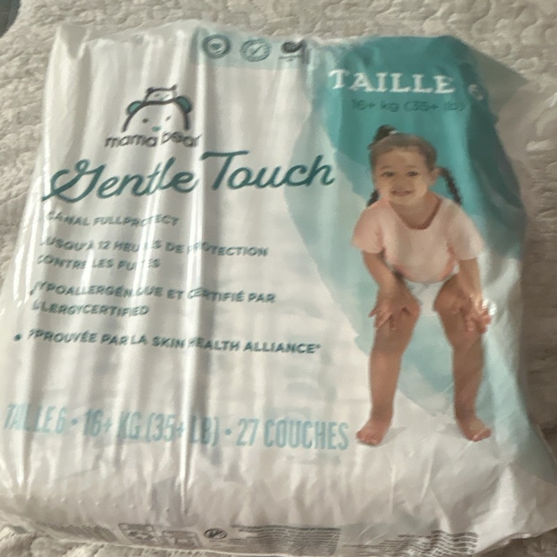 Mama Bear Gentle Touch Baby Disposable Diapers Size 6, 27 Count, 35+ lbs, White
