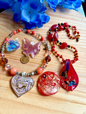 Vintage Lot of Two Art Glass Necklaces & Three Pendants Murano Style Glass