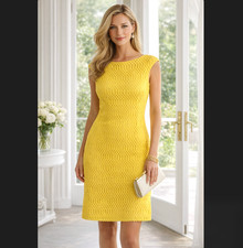 Lauren Ralph Lauren Crochet Lace Sheath Dress 10 Lemon Yellow Boat Neck Wedding
