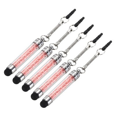 5Pcs Mini Crystal Capacitive Stylus Pen Phone Stylus with Jack Connector Pink