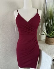 Fashion Boutique Women’s Burgundy Cami Ruched Club/Party Mini Dress Size Small