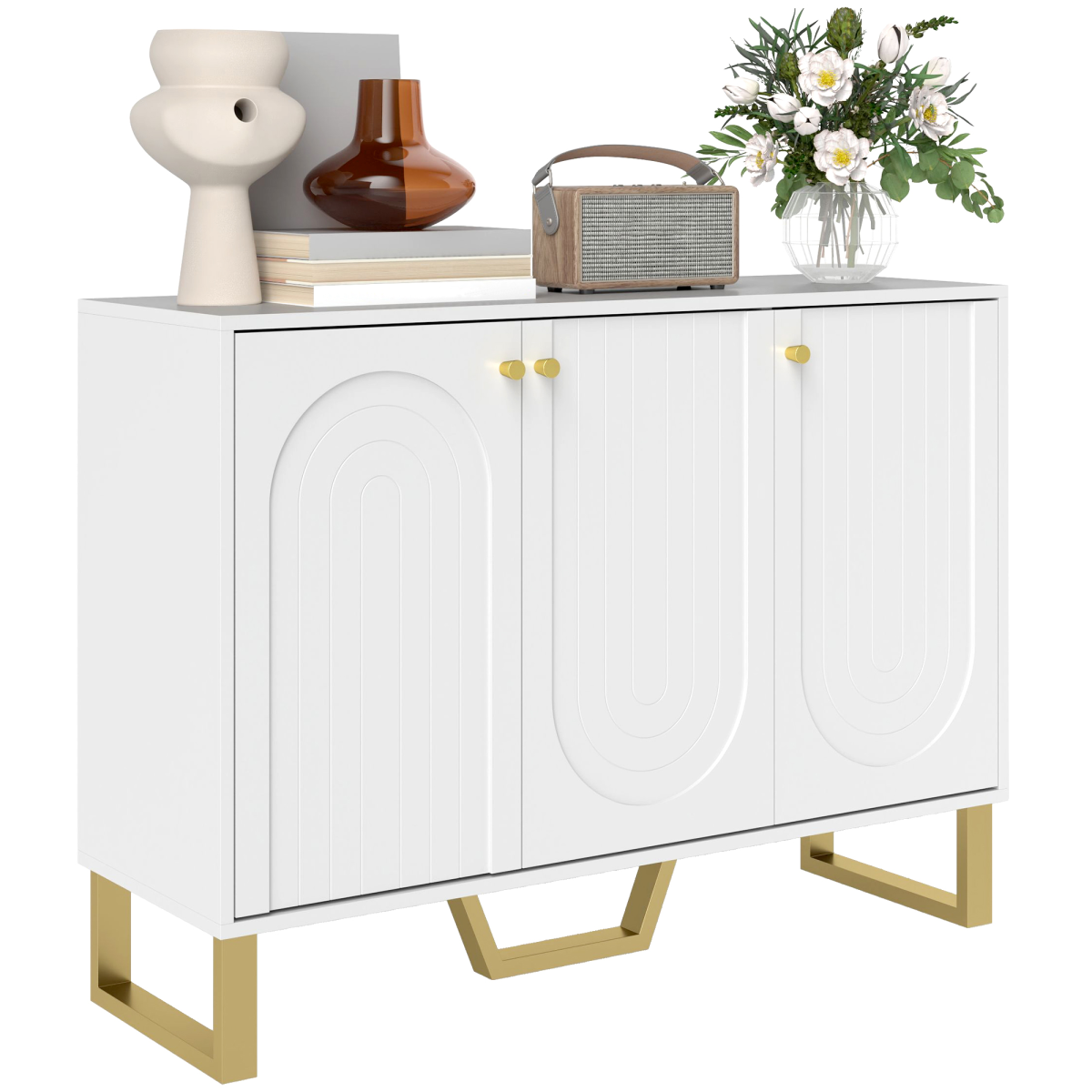 HOMCOM Sideboard - White - 106.5W x 35D x 77.5H cm - Adjustable Shelves & Doors - Image 2