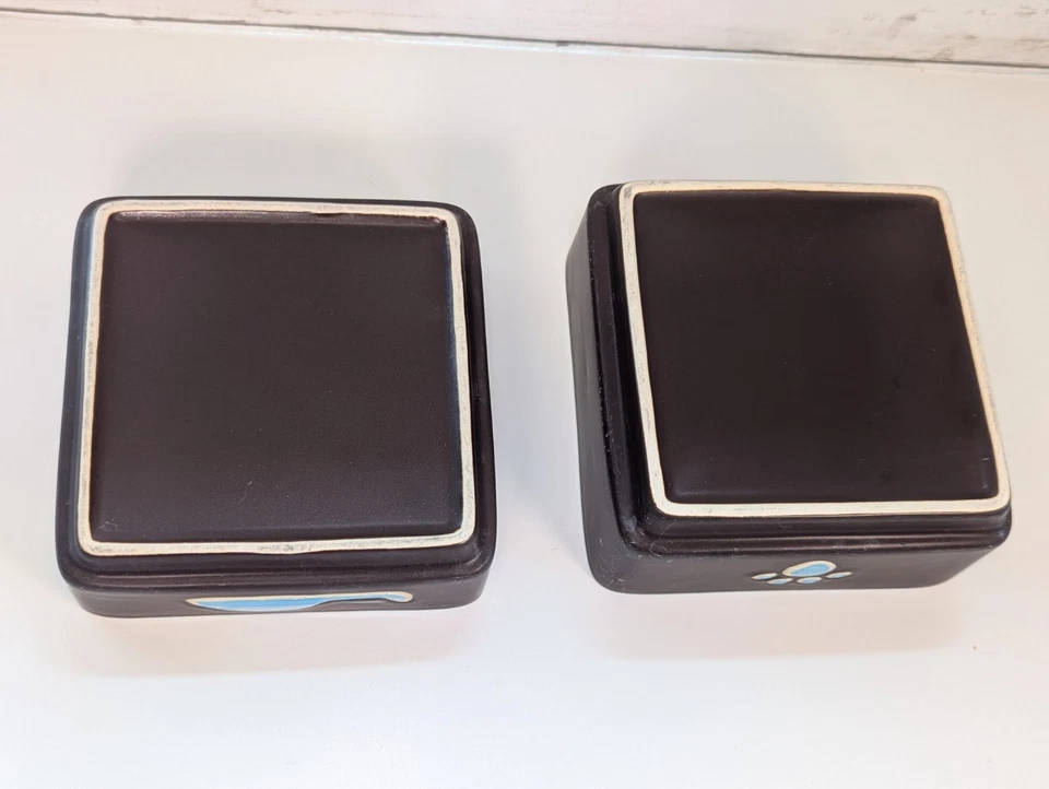 Juego - Cuencos cuadrados de gres para mascotas - 4,75x4,75"x 1,75” marrón y azul aguamarina Foto 4 de 4