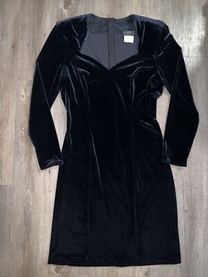Vintage Niki Black Velvet Dress Sweetheart Neck Long Sleeve Shoulder pad Size 10