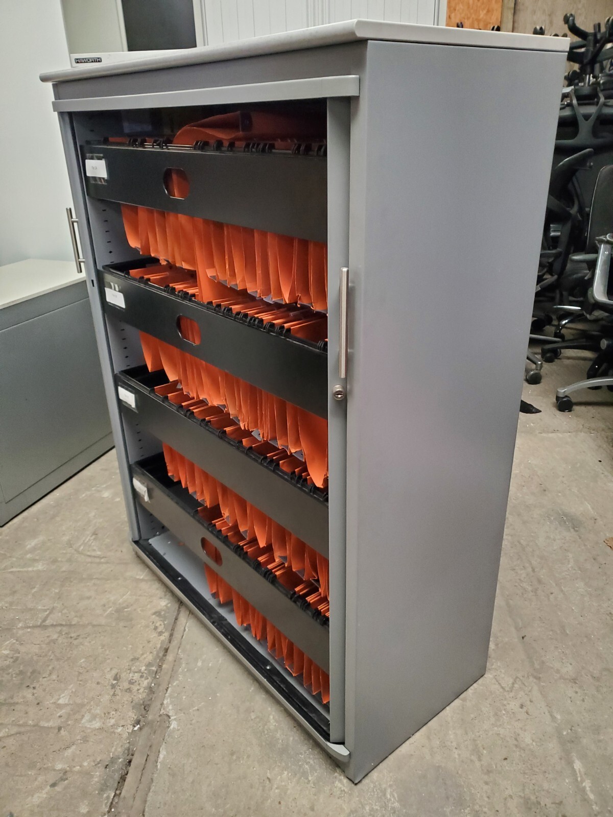 Steelcase Grey 4 Drawer Lateral Metal Filing Tambour Shelving Storage