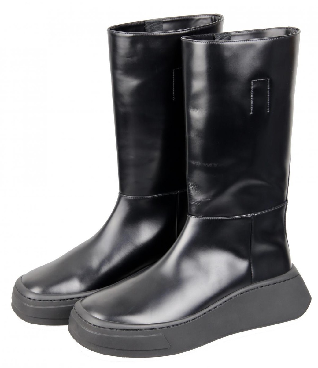 PRADA BOOTS CHUNKY SOLE 2WG013 BLACK POLISHED LEATHER NEW US PRADA BOOTS CHUNKY SOLE 2WG013 BLACK POLISHED LEATHER NEW US