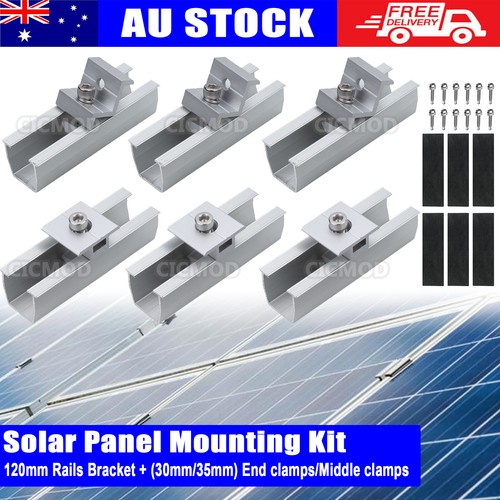 Solar Panel Mounting Fixing Kit Rail Brackets End/Mid Clamp Universal ...