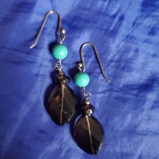 Vintage 925 podpisane kolczyki Sally C. Treasures turkus, fasetowany dymny kwarc