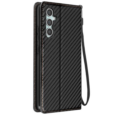 für Galaxy A34 5G Carbon Hülle, Kartenfächern + Standfunktion Schwarz