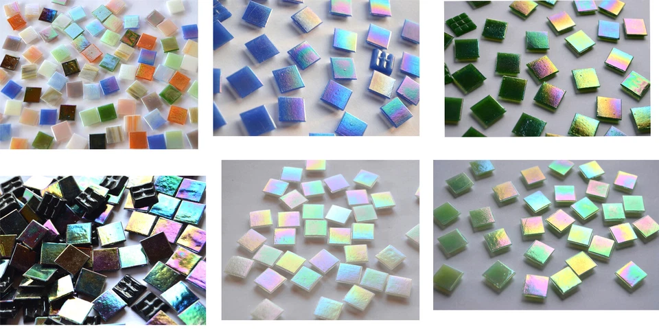 100 St. Glas- Mosaiksteine 15x15mm mit Regenbogenschimmer ca.145g. Farbauswahl