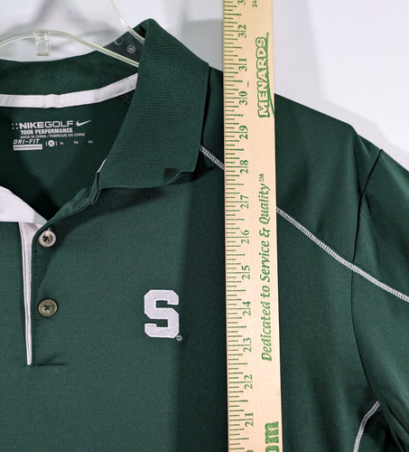 Nike Golf Dri-Fit Polo Shirt Uomo XL Verde Bianco Tour Performance MSU Spartans - Foto 14 di 14