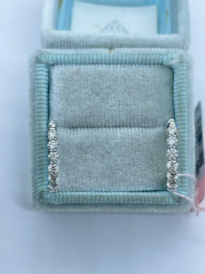 1.00Ct Round Natural GH/SI Diamond Huggie Hoop Women's Earrings 14k White Gold - Image 2 of 4