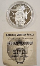 2018 American Western Skulls "Indian Warrior" 1 oz .999 Fine Proof Silver Round 84.97 per troy oz