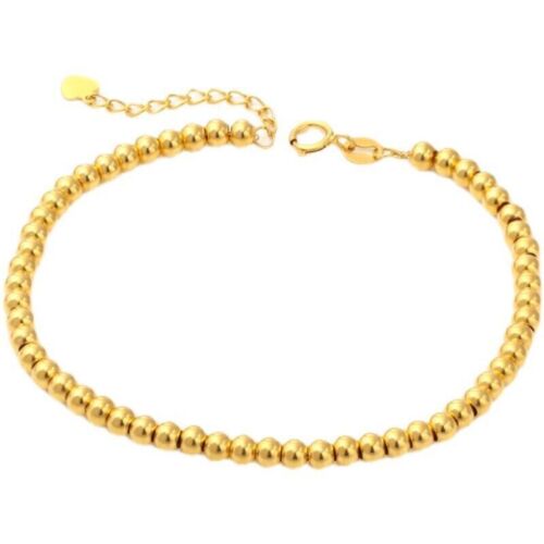 Au750 18K Yellow Gold Chain Women Lucky 3mm Round Beads Bracelets - Picture 2 of 4