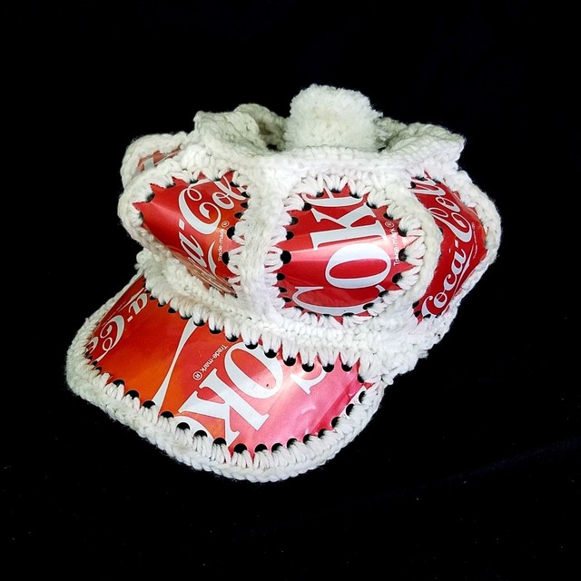 RARE Coca Cola Folk Art Crocheted Hat Coke Can Cap Made With Pop Cans