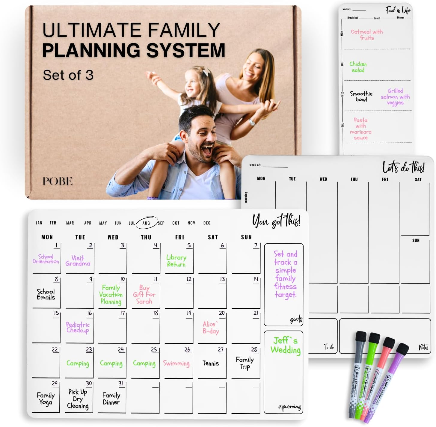 Daily Planner Weekly Planner Monthly Planner Set with 4 Pcs Dry Eraser Tip Marke