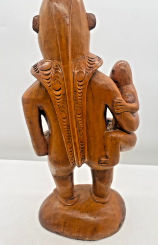 South Pacific Oceanic Hand Carved Solid Wood Vintage Statue Cowrie Shell Eyes - Picture 7 of 24