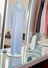 Sears Long Nightgown M Powder Blue Long Sleeve Smocked 100 Nylon USA Made NWT