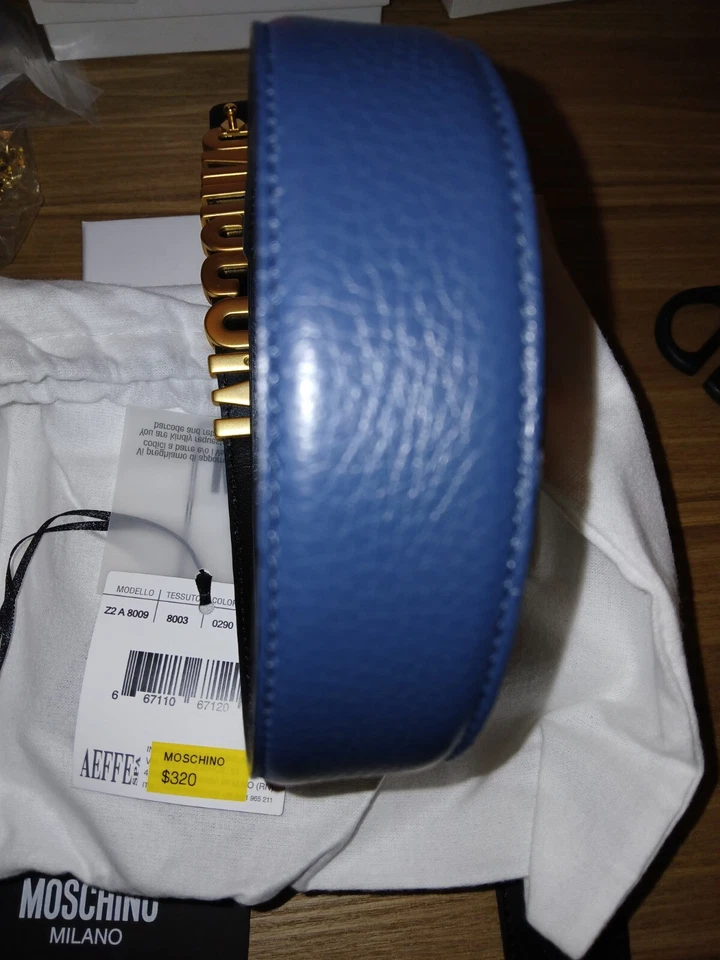 Cinturón Moschino Couture Logo Letras Azul Talla 58 NUEVO MK2024052 Foto 4 de 4