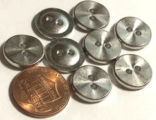 Lot of 8 Brushed Silver Tone Metal Sew-through 2-hole Buttons 14mm 9/16" 12204