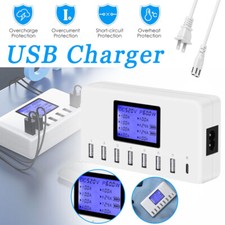 60W 8Port USB Ladegerät Schnelllade Adapter Hub Wireless Ladestation LCD Display