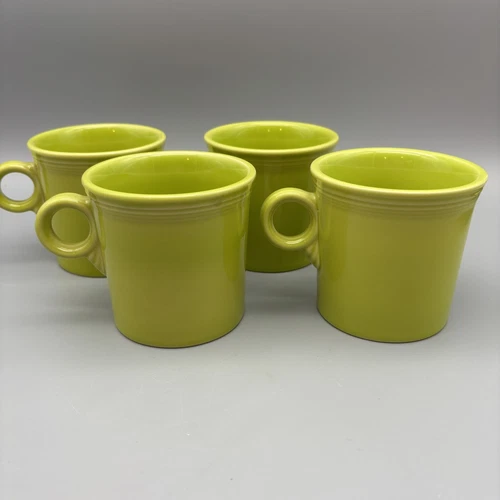 Set of 4 Fiesta Ware Lime Green Coffee Mugs Ring Handle Homer Laughlin HLC USA