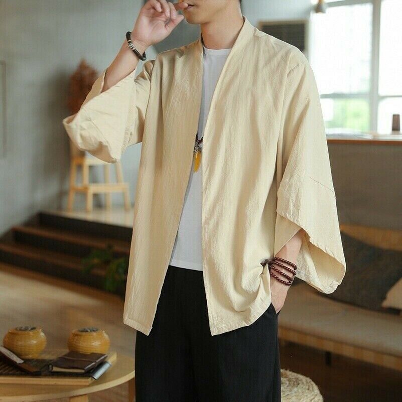 Men Kimono Cardigan Japanese Jacket Coat Yukata Retro Haori Loose Casual Fashion |