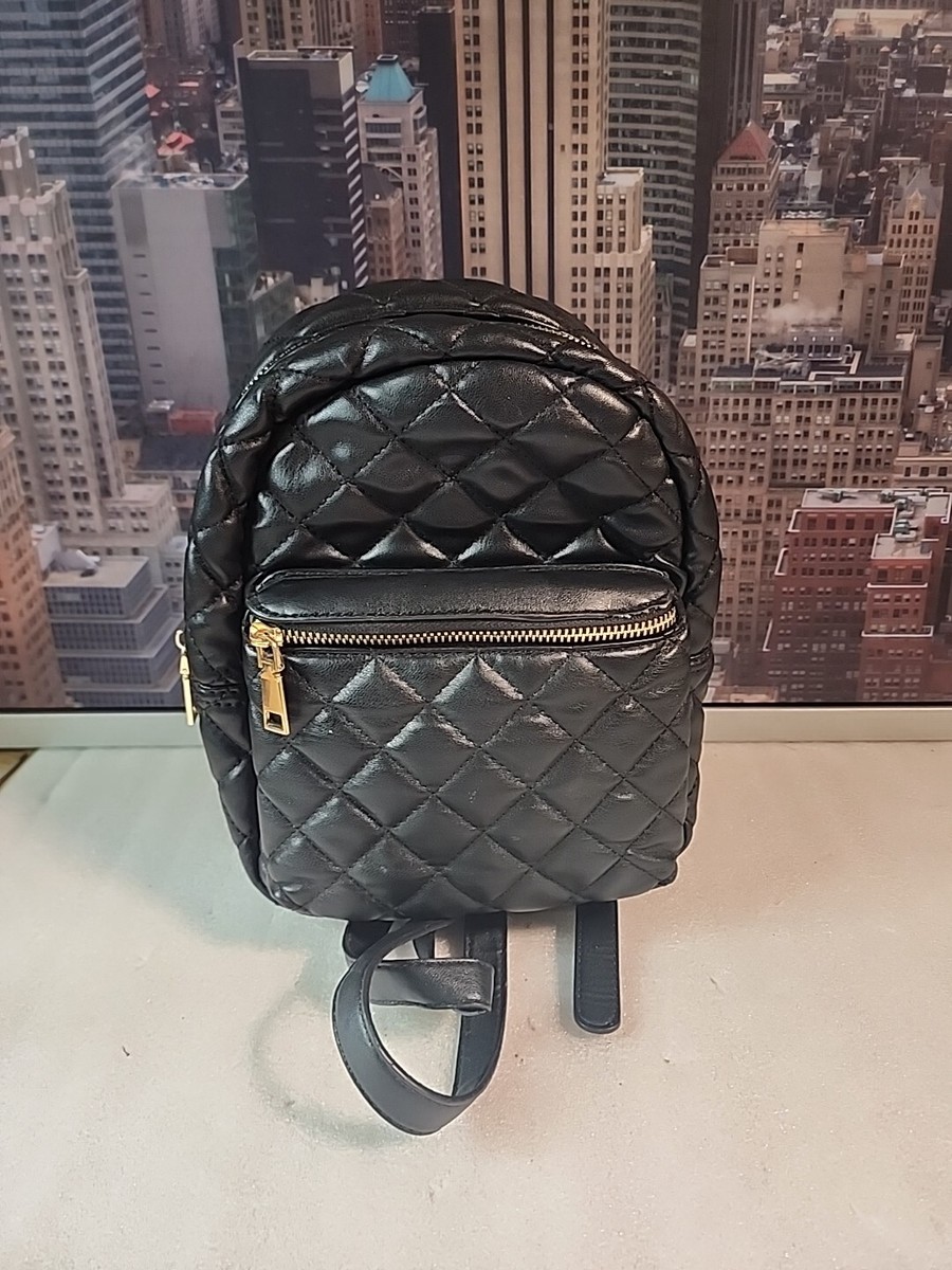 black faux leather quilted backpack Women’s Mini Faux Leather Quilted Backpack Black