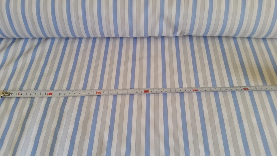 Baumwolle Stoff weiß blau grau Streifen (3,72€/qm) 1,10mx1,00m Baumwollstoff - Bild 3 von 4