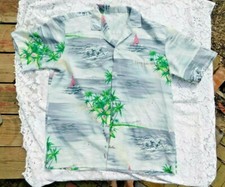 VINTAGE 1950'S / 60'S HOME SEWN RAYON HAWAIIAN PRINT MEN'S SHIRT CHEST 50 INCHE