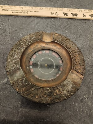 Las Vegas Roulette Wheel Coppertone Fabulous  Metal Ashtray WORKS Vintage