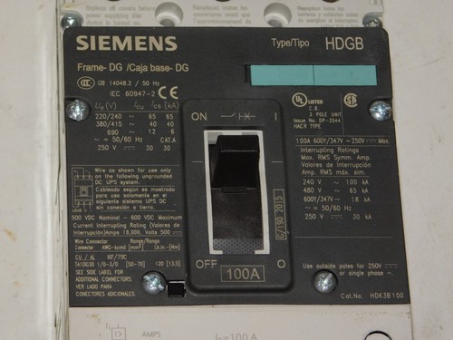 Siemens 3VL2515-3RR30-0AA0 Circuit Breaker HDK3T100 Type HDGB 100 Amp DG Frame - Picture 2 of 4