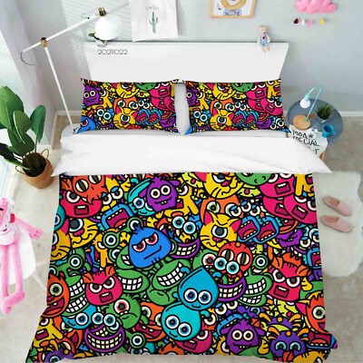 3D Graffiti Monster Hand Drawn Quilt Cover Set Bedding Sets Pillowcases