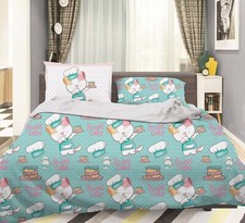 3D Cats Cakes Hats Pattern Green Quilt Cover Set Duvet Cover Bedding Pillowcases