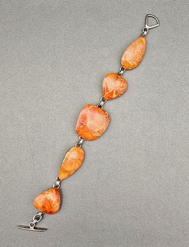 Vintage Barse Orange Coral and Sterling Silver Bracelet Size 7-1/4" - Picture 5 of 7