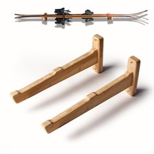Ski Wall Mount Rack for 2 Pairs &ndash; Bamboo Storage Hanger for Skis with Bindings |