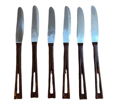 Vintage Bakelite Set of 6  Serrated Stainless Butter Knives