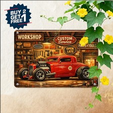 Vintage Garage Automotive Print Hot Rod Car Tin Sign Retro Muscle Car Art