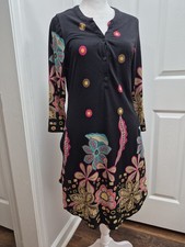 R & B Multicolor Floral Paisley 3/4 Sleeve Dress Size S, with pockets, Button up