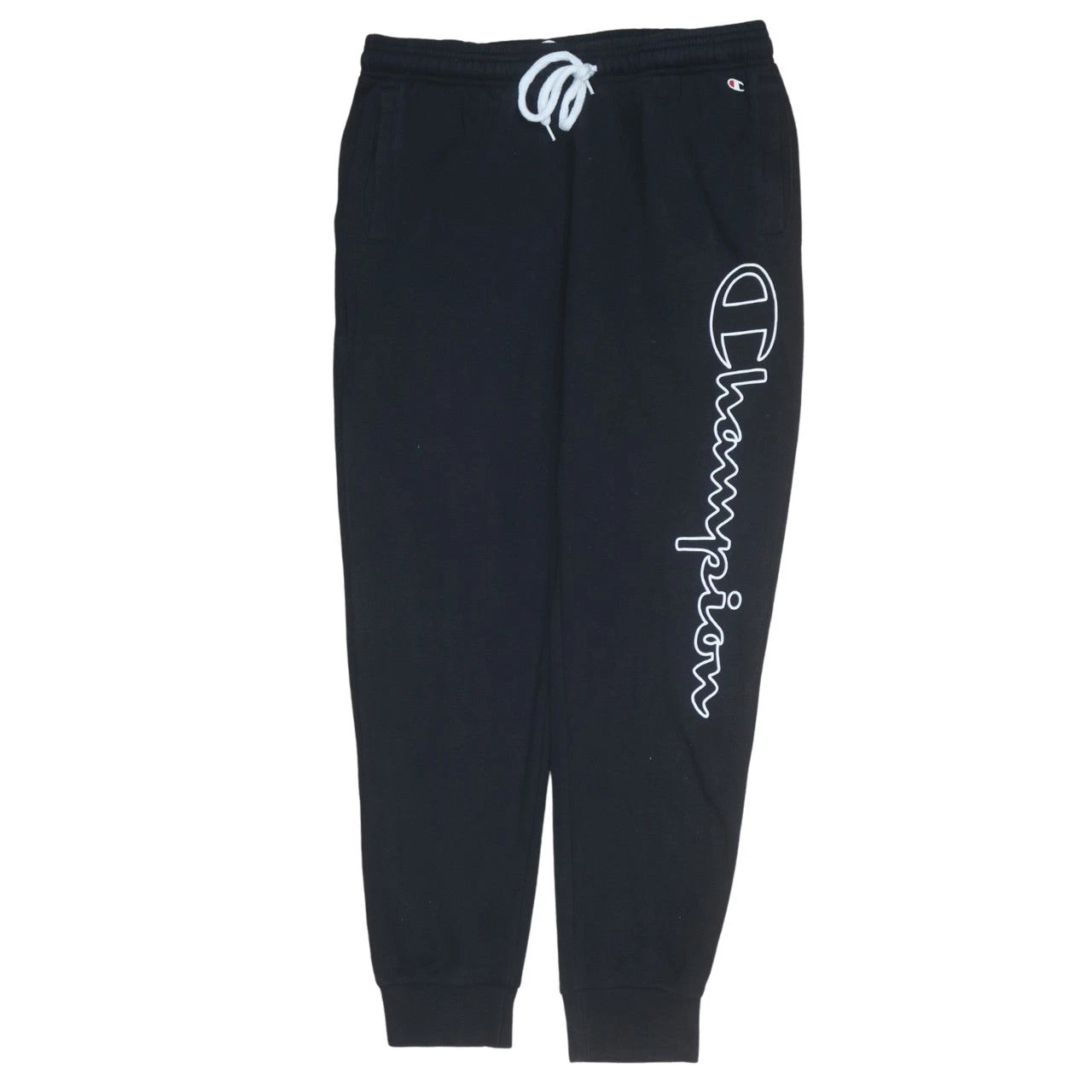 Champion Men's Black Jogger Trousers L Logo Cuffed Sweatpants