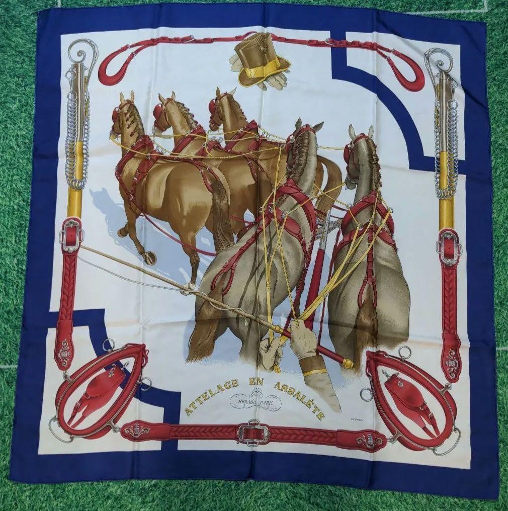 Hermes Attelage En Arbalette Silk Scarf Multicolor Preowned Excellent Condition