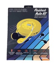 AIWA Flashback Audio Kit Retro CD Player Wired Headphones Yellow - New